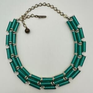 Charel vintage gold tone sea foam green thermoset plastic tubes necklace